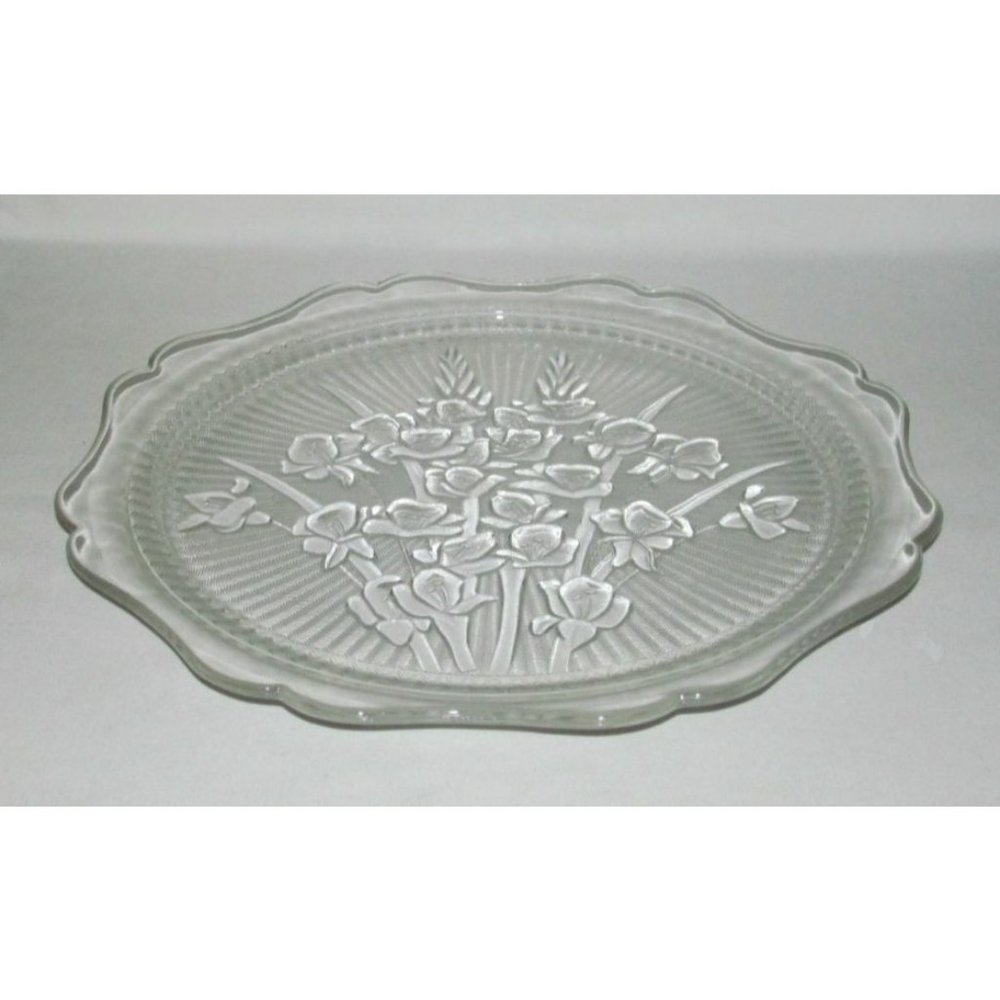 Jeannette Glass IRIS AND HERRINGBONE Crystal Large Sandwich Plate